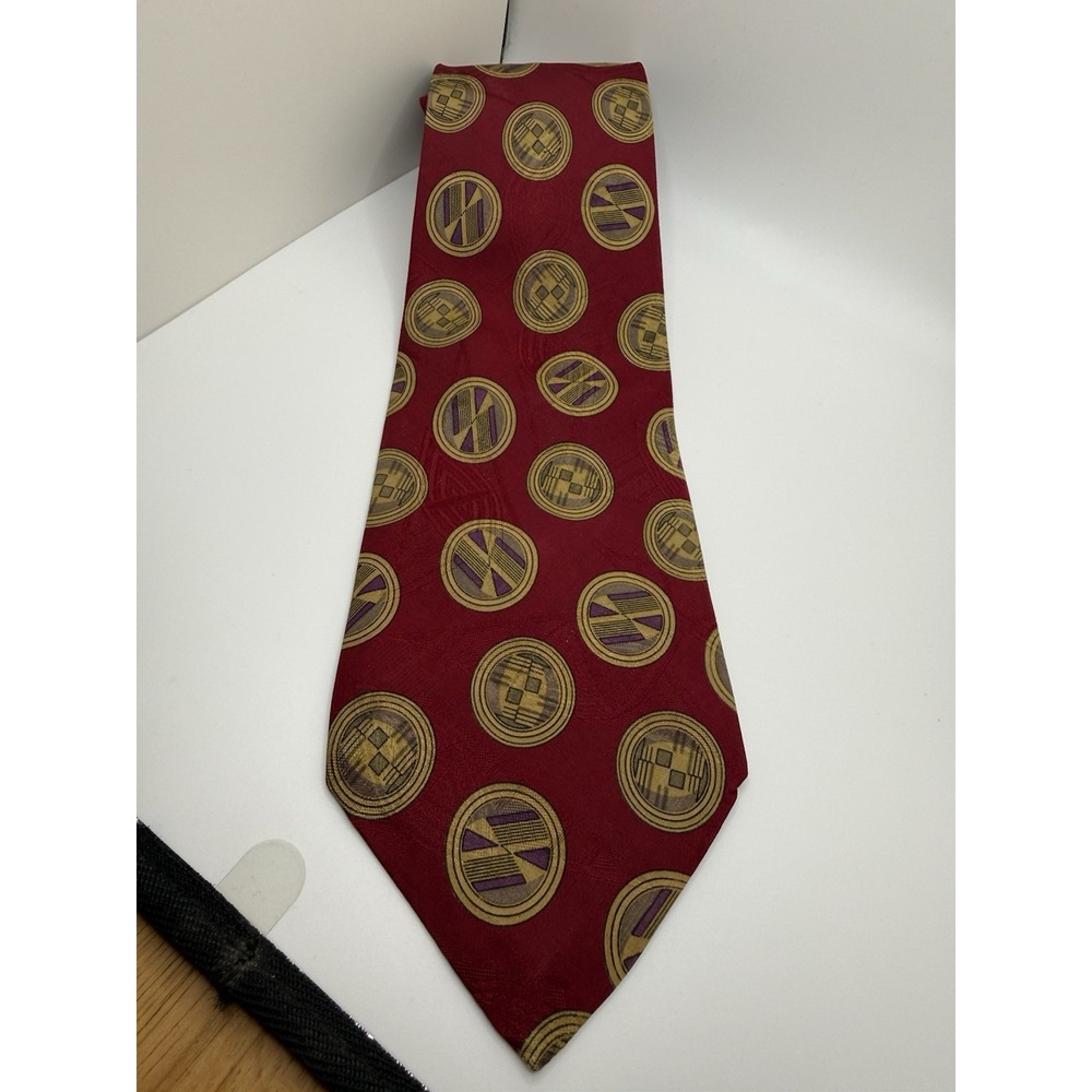 Robert Talbott Best of Class Silk Tie Hand Painted Italy Burgundy Medallion 60"
